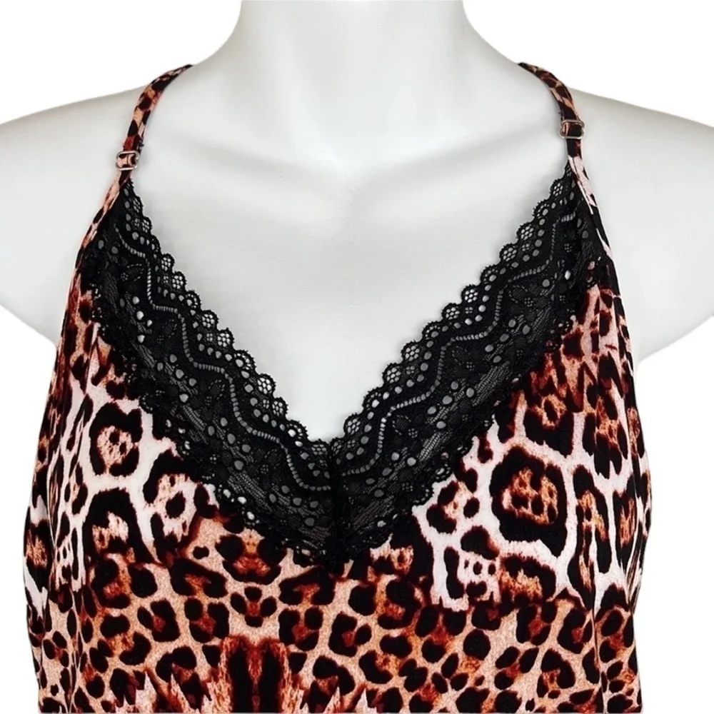 Eva Castillo Leopard Print Lace Racerback Slip Nightgown S - Picture 3 of 11
